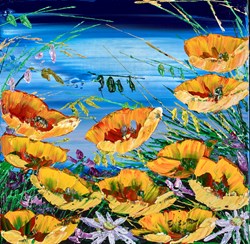 Coastal Flowers II by Maya - Original Painting on Stretched Canvas sized 16x16 inches. Available from Whitewall Galleries